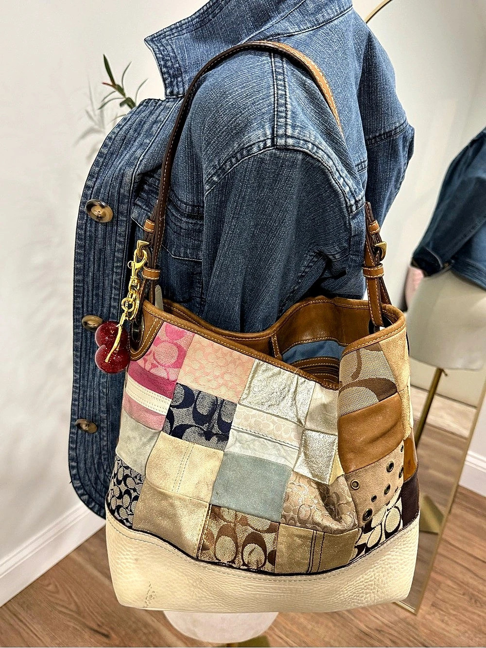 Coach Poppy Patchwork Hobo Bag in Brown & Cream